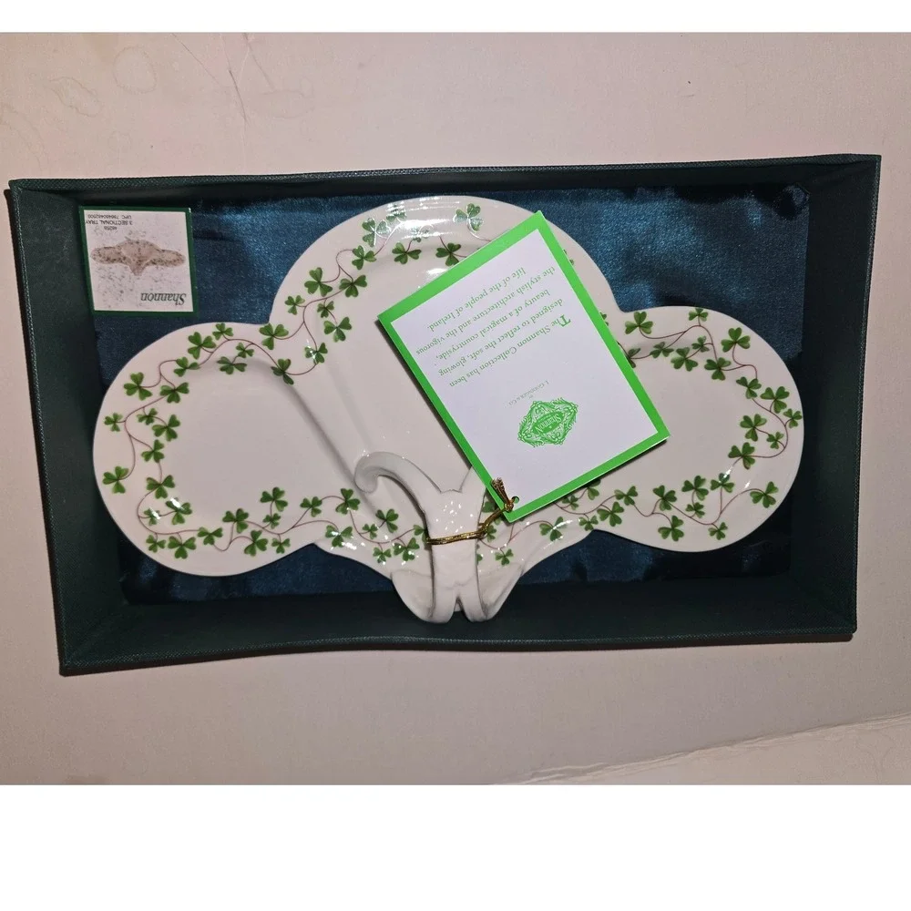 Shannon I Godinger & Co Shamrock Porcelain 3 Sectional Nut Tray Dish NIB‎ 12
